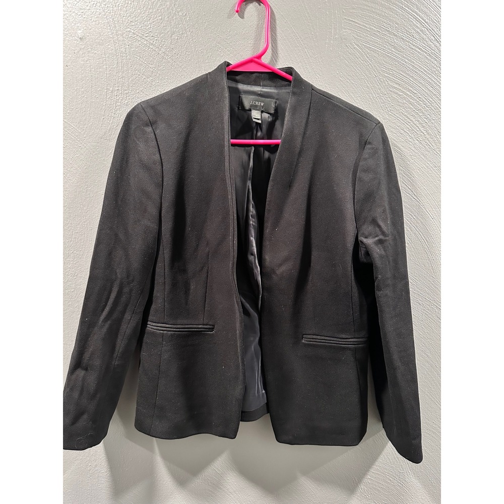 J.Crew Black Open Front Ponte Blazer Jacket Womens Size 10 Collarless Workwear
